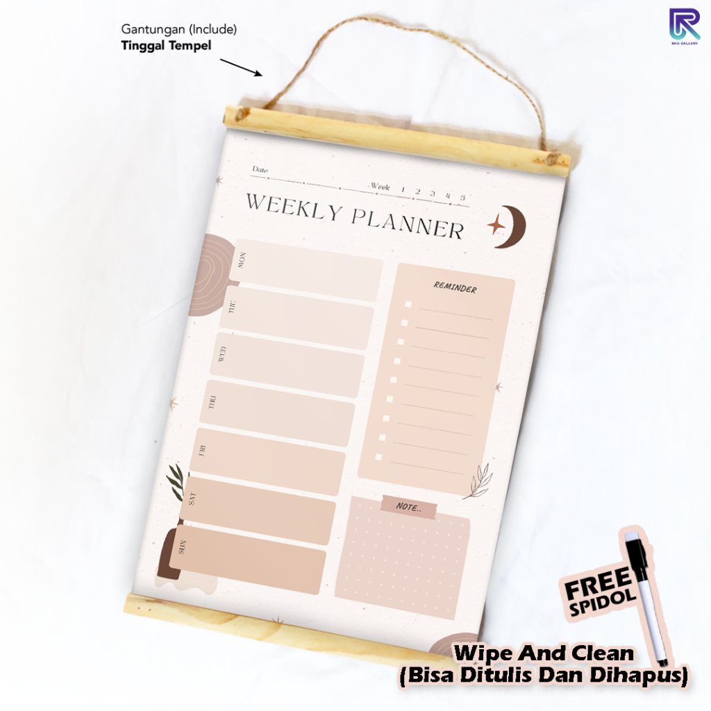 

RHA GALLERY Planner Daily / Weekly Aktivitas Harian Brown Wipe And Clean List Jadwal Tulis 32x48 CM