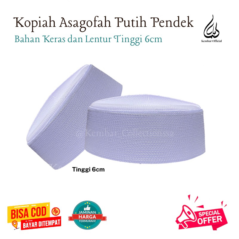 Kopiah Habib Bahar Pendek 6cm / Peci Batok Polos Putih / Peci habib Rayhan / Kopyah Putih Termurah T