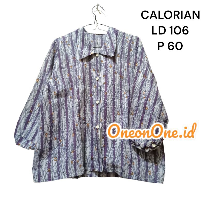 CALORIAN ATASAN KEMEJA GARIS GARIS VINTAGE RANTAI UNGU PUTIH LENGAN BALON PANJANG PRELOVED A38