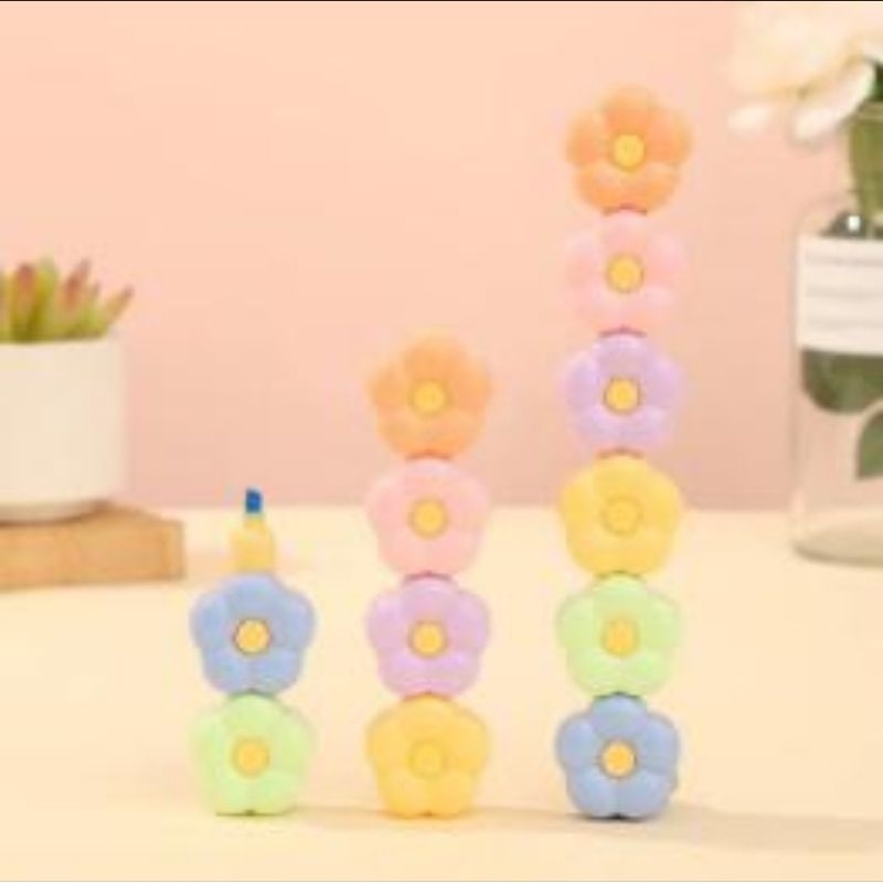 

RO Stabilo Lucu Penanda Warna Warni Isi 6PCS Bentuk Bunga Highlighter