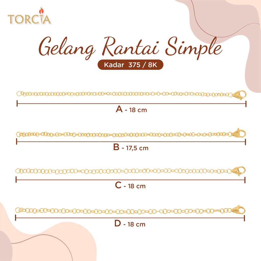 Gelang Rantai Emas Asli Bulat Simple Kadar 375 Torcia