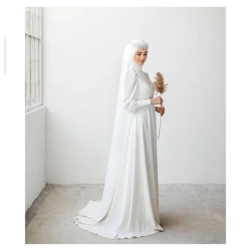 SET GAUN AKAD NIKAH DAN VEIL PENGANTIN SIMPLE CANTIK