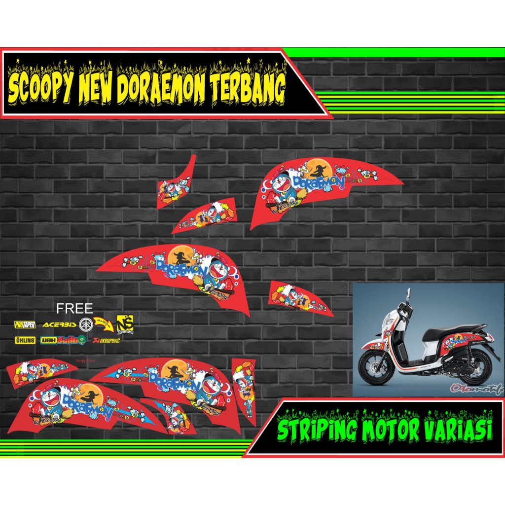 striping stiker motor scoopy new doraemon terbang