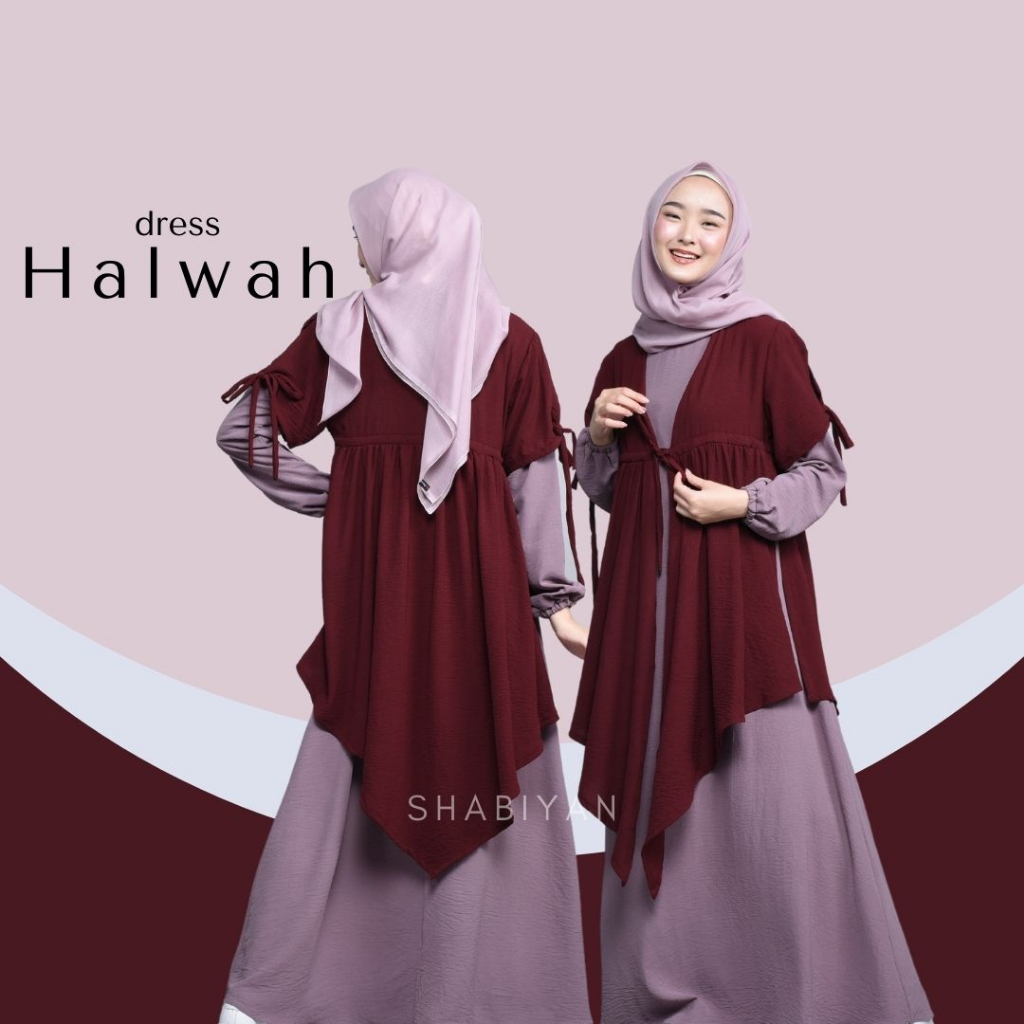 SHABIYAN 484 Gamis Set Outer Muslim Polos Kombinasi Crinkle | Halwah-6
