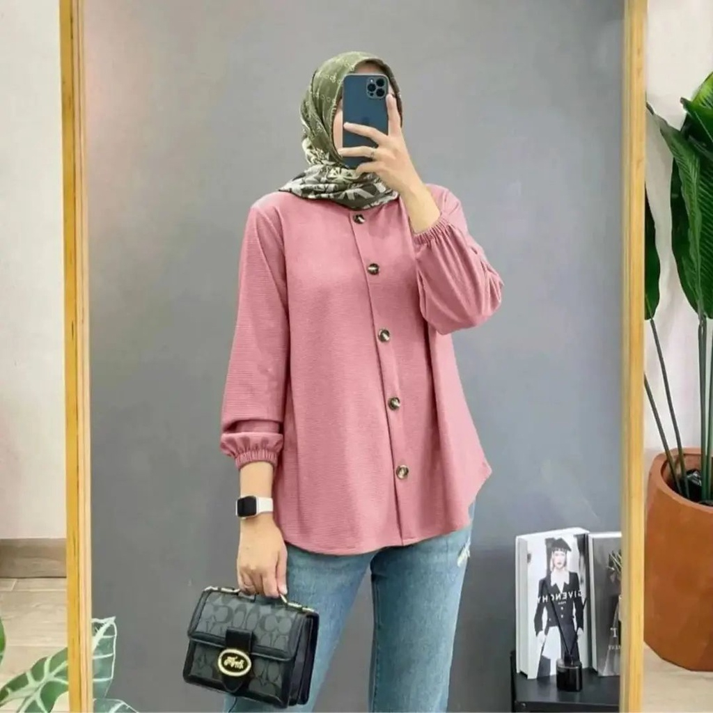 Blouse Crinkle Devanka blouse bahan crinkle airflow ( kancing depan busui ) Blouse wanita korean sty