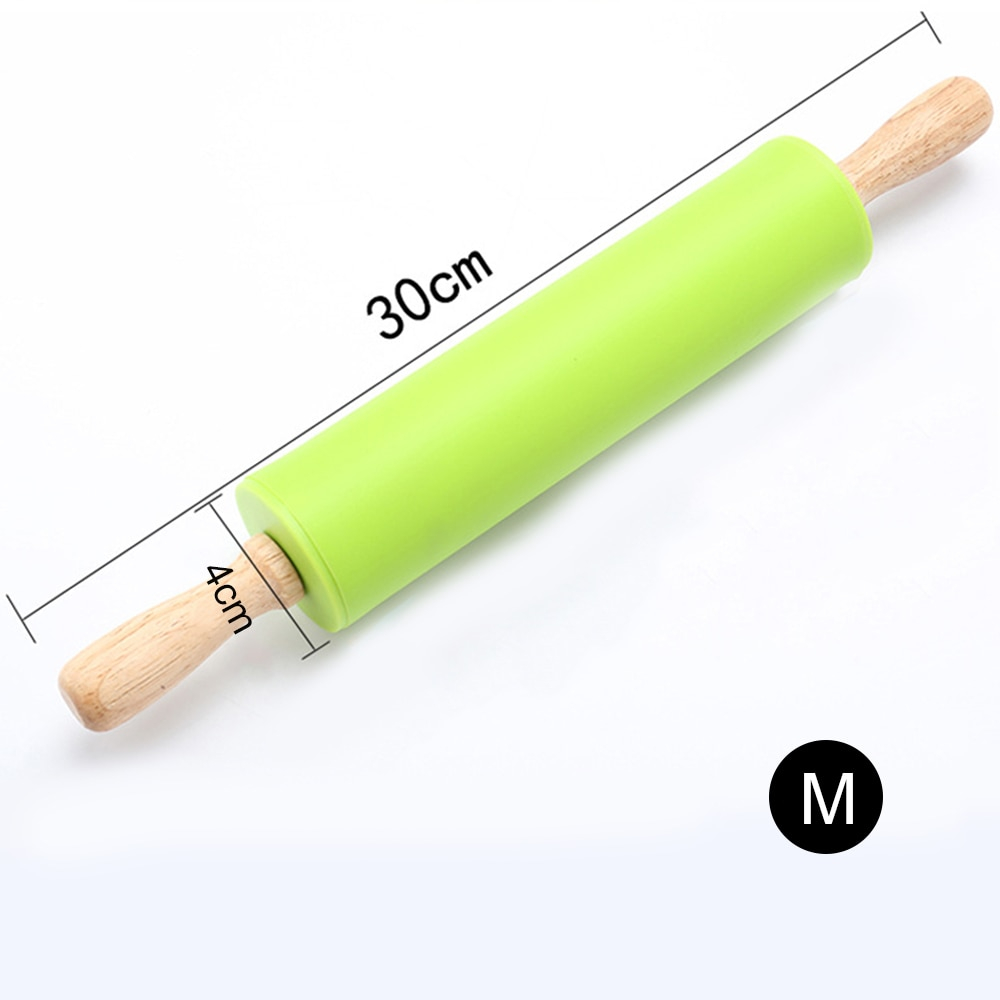Silicone Rolling Pin Gagang Kayu Kue Adonan