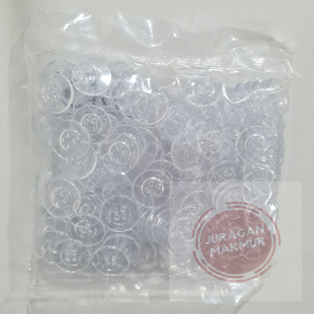 [144pcs] Kancing Lubang 4 Kaca Bening Ukuran 24L (15mm) POLOS Injection - Kancing Baju Kristal Benin