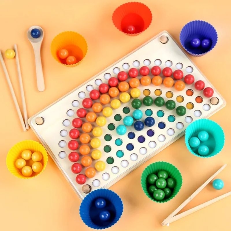 color sorting wooden beads/mainan bola kayu berwarna montessori