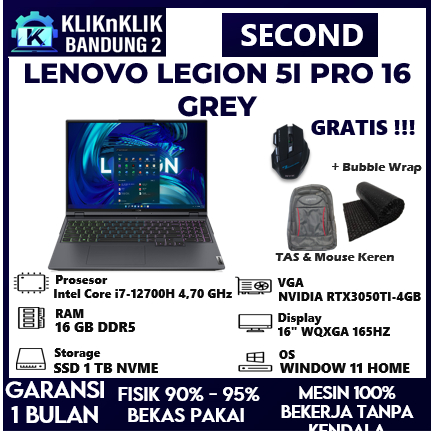 LAPTOP GAMING LENOVO LEGION 5 PRO 16 INTEL I7 GEN12 RTX3050TI-4GB GREY