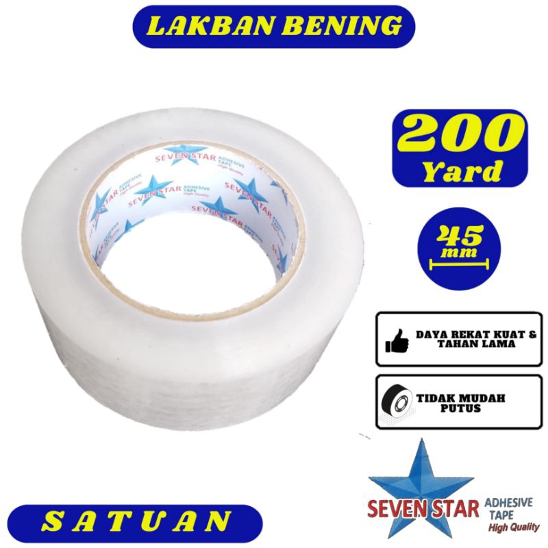 

Lakban Bening Seven Star 45mm x 200yard Satuan - Daya Rekat Kuat,Tidak Mudah Putus