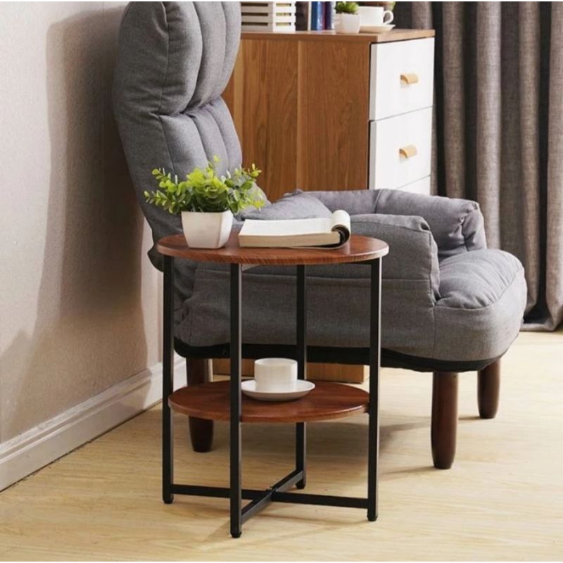 Meja Sudut Kamar Tidur Sofa Meja Tamu / Meja Kopi / Coffee Table / Serbaguna Meja Kayu Bulat 2 Susun