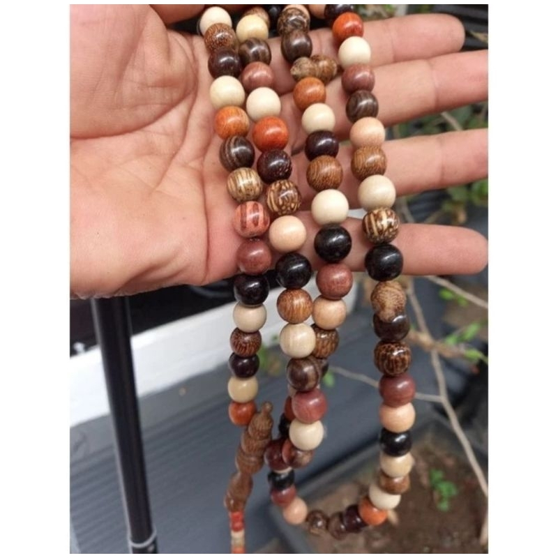 Tasbih kombinasi 9kayu 10mm tasbih bidara galih asem liwung macan stigi kelor hitam