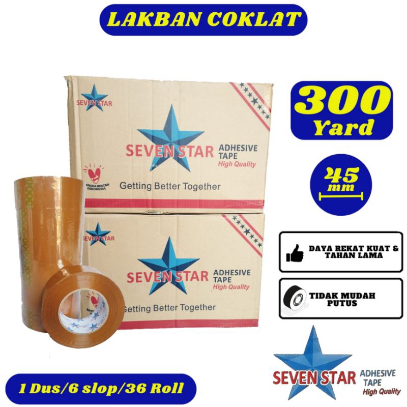 

Lakban Coklat Seven Star 45mm x 300yard Karton - Daya Rekat Kuat,Tidak Mudah Putus