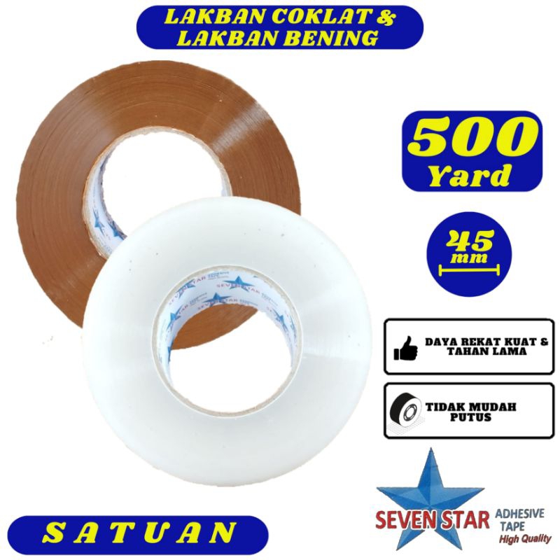 

Lakban Coklat Lakban Bening Seven Star 45mm x 500yard Satuan - Lakban Jumbo Daya Rekat Kuat,Tidak Mudah Putus