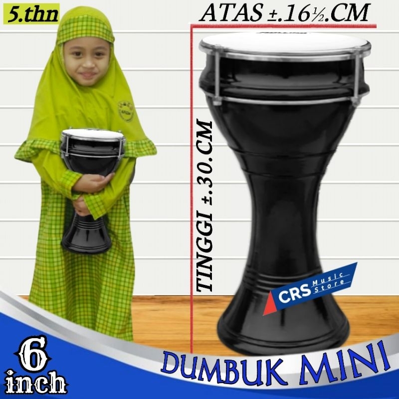 Gendang Marawis Anak 6 inch Hitam Polos Mika Putih