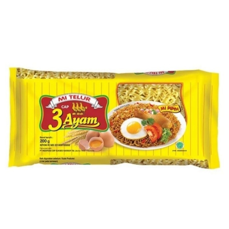 

3 AYAM MIE TELOR KUNING 200 GR