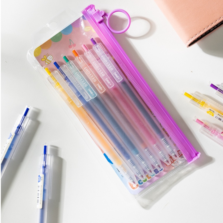 

DELI023 School Gel Pen Pulpen Gel 0.5 Mm 6 Warna Retracable Gratis Sticker Lucu