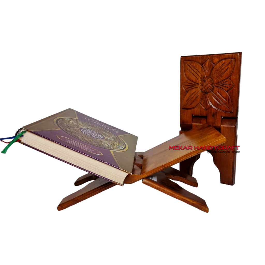 Tempat Alquran Kayu Mahoni Rekal Ukir Finishing Halus