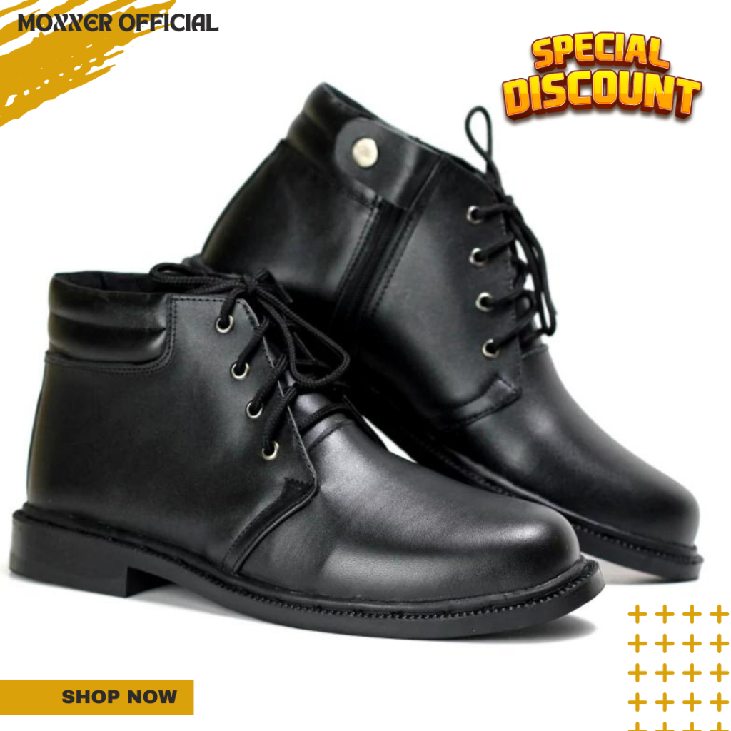 Sepatu Pdh TNI AD Polri Satpam Pantofel Hitam Anak Sekolah Tali Pria - KYO3
