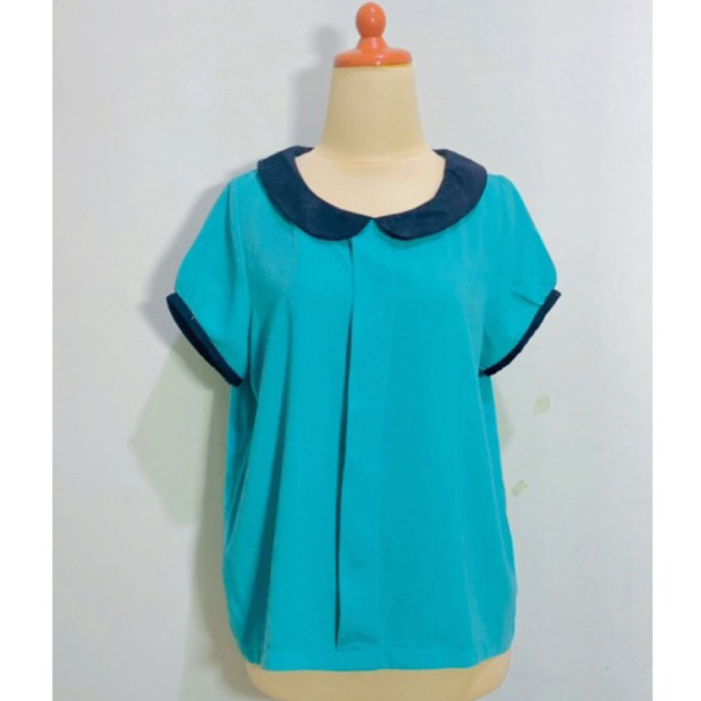 Atasan wanita blouse blus vintage lengan balon kerah sailor peterpan collar bahan polyester motif po