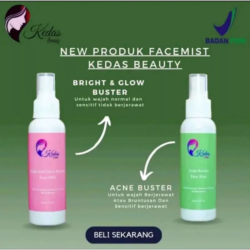 2pcs face mist kedas beauty original isi 100ML stok Medan variasi acne dan glowing BPOM aman bumil b