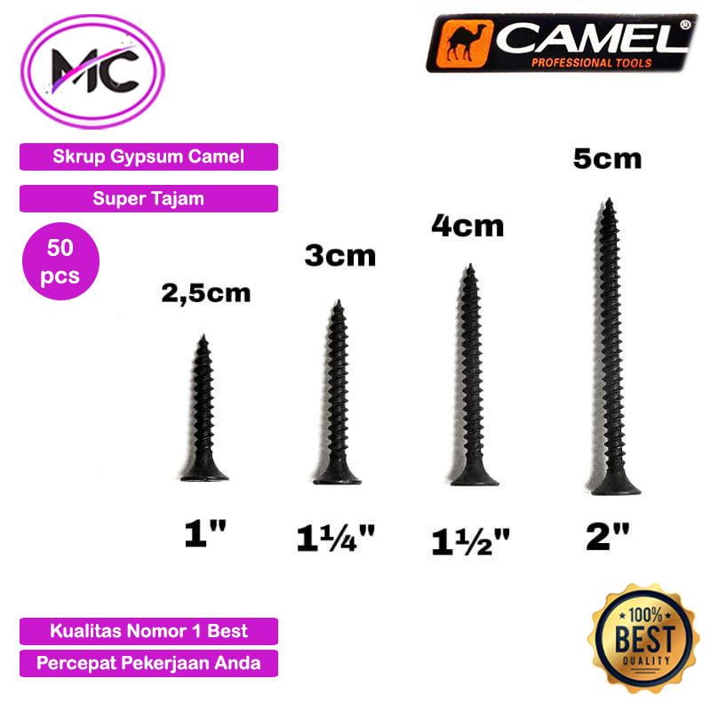 Skrup Gypsum 2cm 3cm 4cm 5cm 7cm Camel Original Per 50 pcs Sekrup Gipsum Plafon Baut List GRC