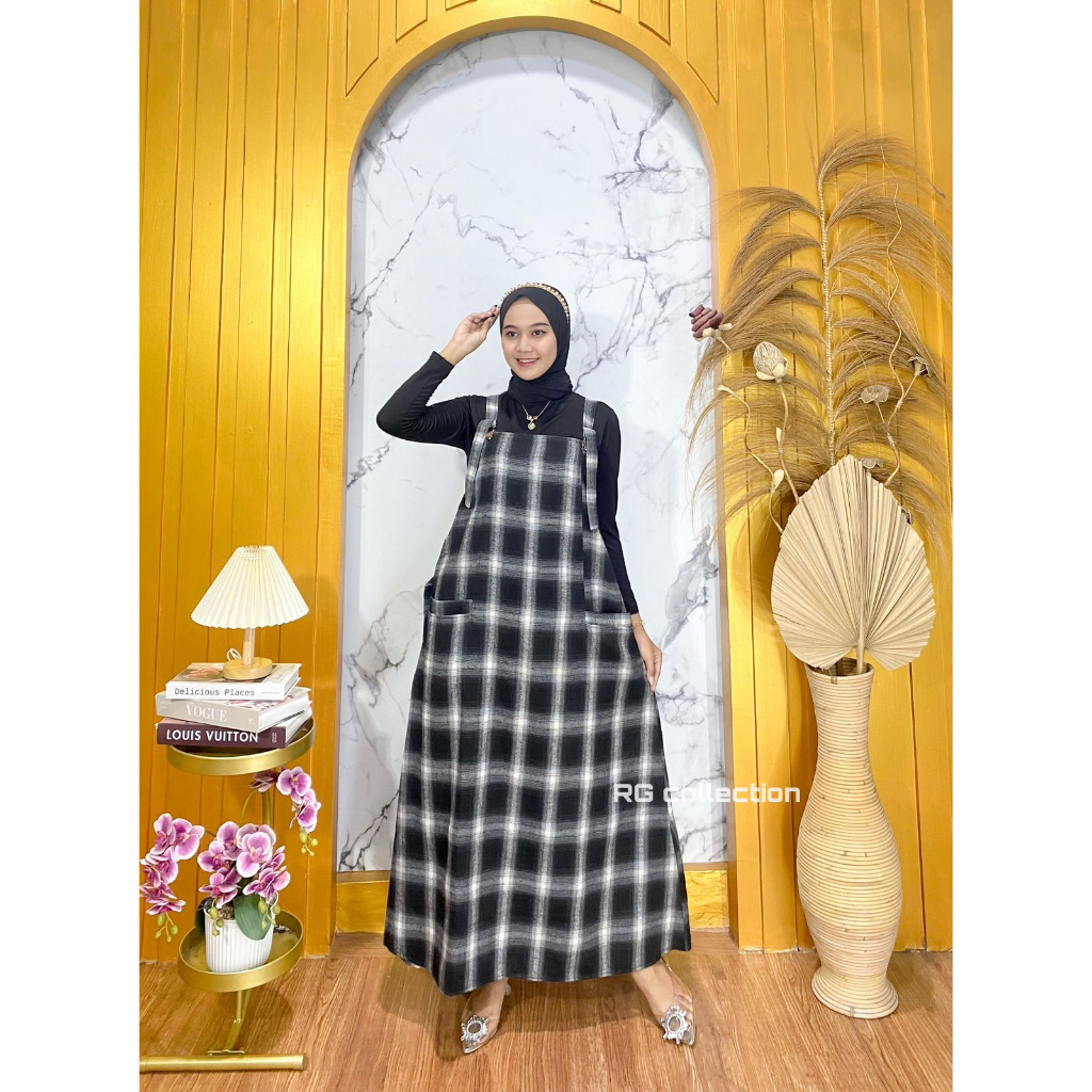 OVERALL FLANEL- ZEYN OVERALL WANITA FLANEL MOTIF KOTAK KOTAK