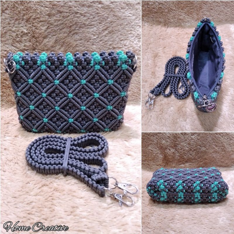 Tas Tali Kur Motif Melati / Tas Rajut Tali Kur / Tas Selempang Wanita
