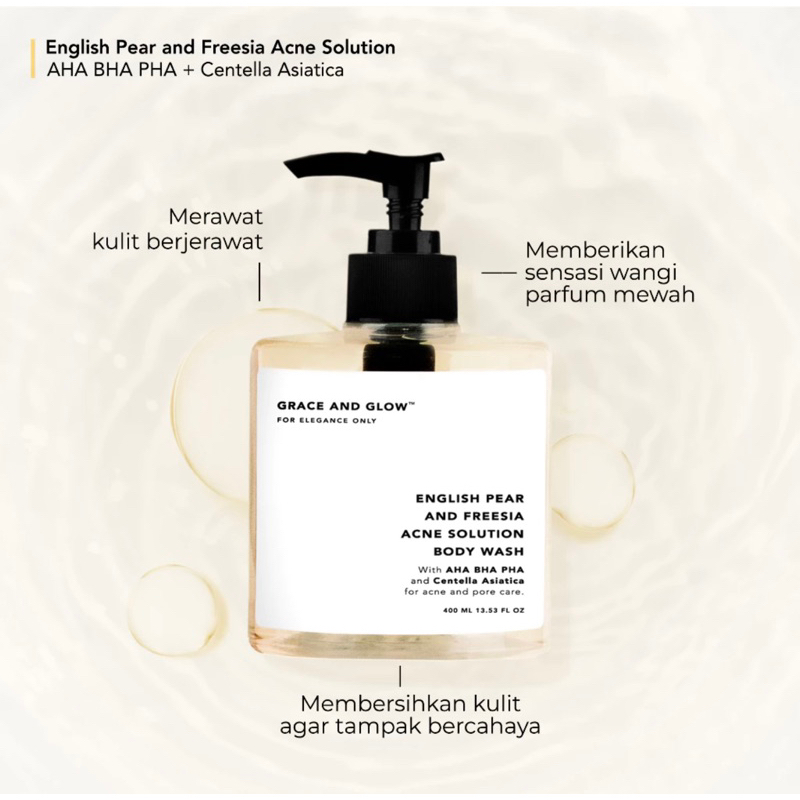 Grace and Glow English Pear and Freesia Anti Acne Body Wash | Shower Gel | - Sabun Mandi Cair