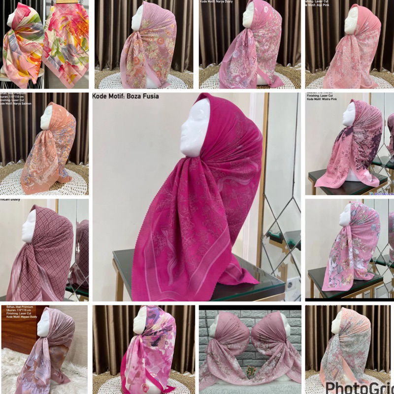 PINK KATALOG | Jilbab Motif Voal Premium Pink Salem Peach Dusty Pink Fuschia Fanta