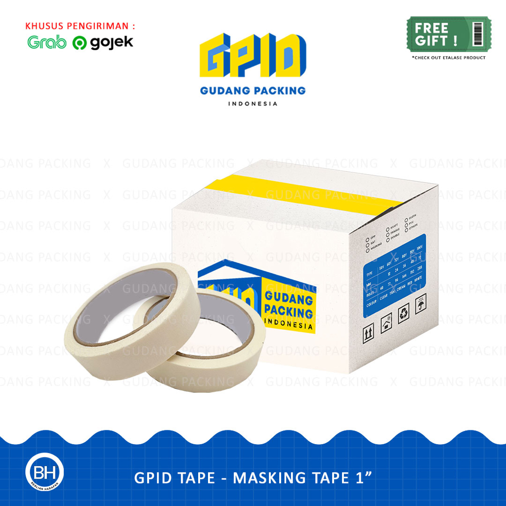 

(GOSEND/GRAB) GPID TAPE - Masking Tape / Lakban Kertas 0.5/ 1/ 2 inch