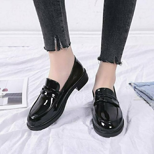 Sepatu kerja pantofel slip on wanita hitam polos 973