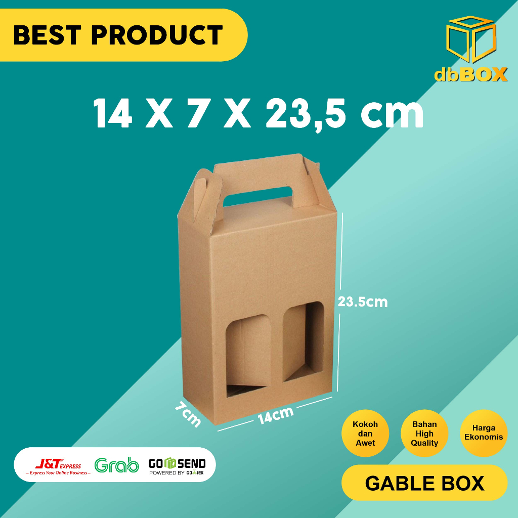 

(10Pcs) Gable box 14 x 7 x 23,5 untuk botol minum 500 ml isi 2 (kardus saja)