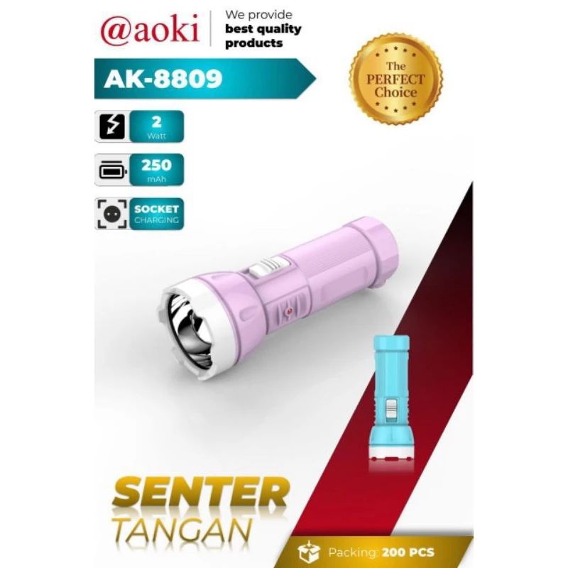 Senter Tangan Cas Led Aoki 8809 2watt/Aoki 1505 10wat Terang Original