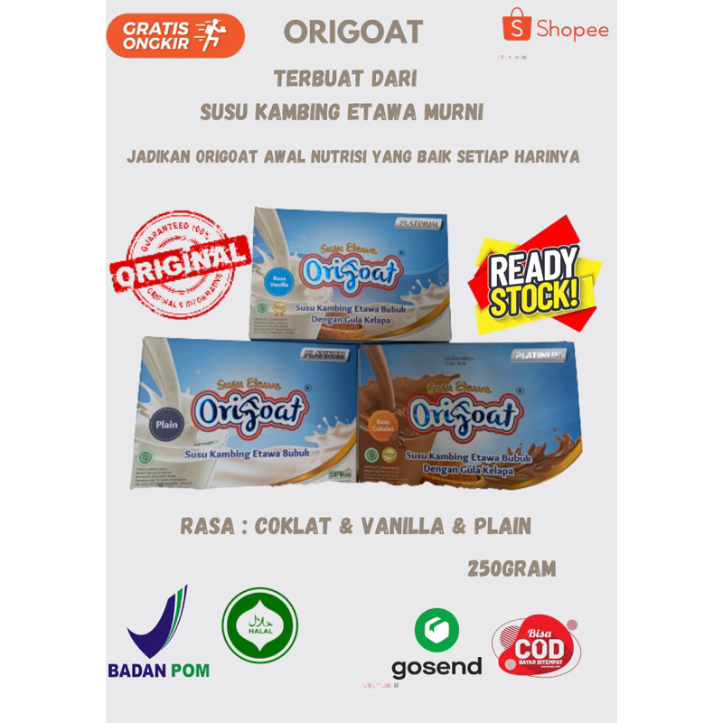 ORIGOAT Susu Ettawa Platinum 250gr 3rasa coklat,vanilla, dan plain