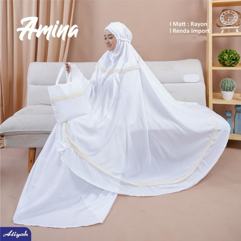 Mukena Putih Dewasa Amina White Jumbo Katun Rayon Renda Import