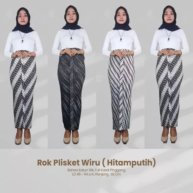 Rok Plisket Wiru Hitam Putih Wanita - Sekar Jagad Batik
