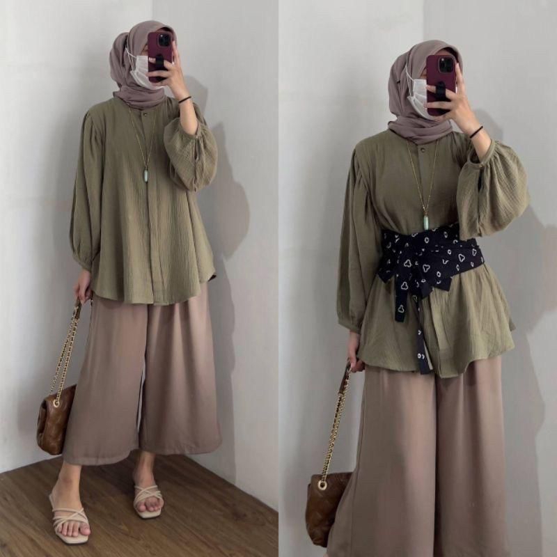 setelan kulot crinkle 2 warna