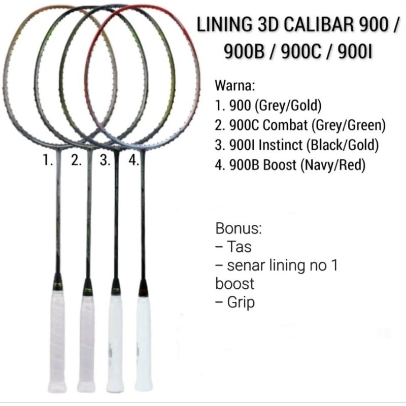 Raket Badminton LINING 3D CALIBAR 900/ 900I/ 900B/ 900C 900 INSTINCT BOOST COMBAT 100% Original