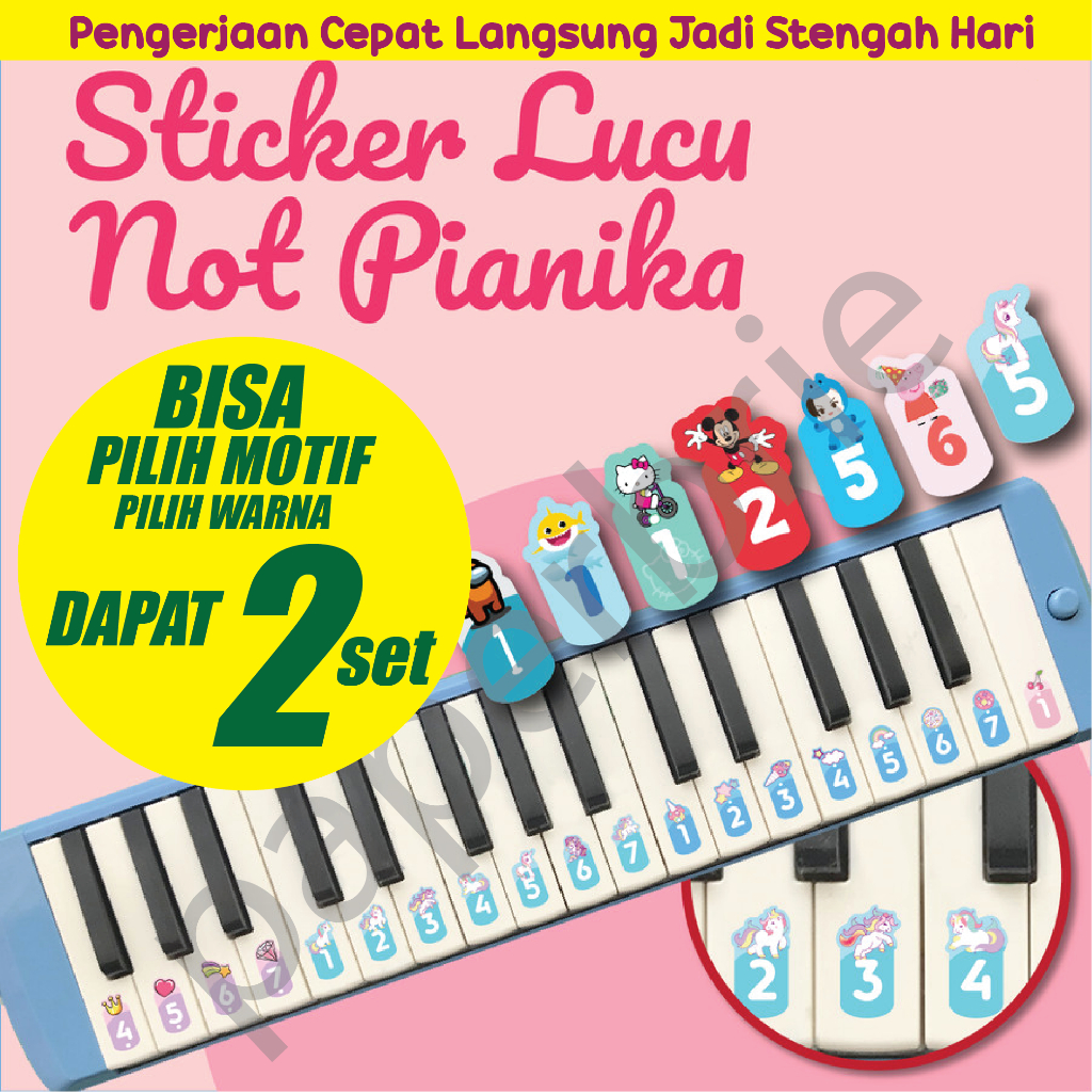 Stiker Pianika - Sticker Not Angka, Tuts Pianika, Not Piano, Bisa Pilih Motif