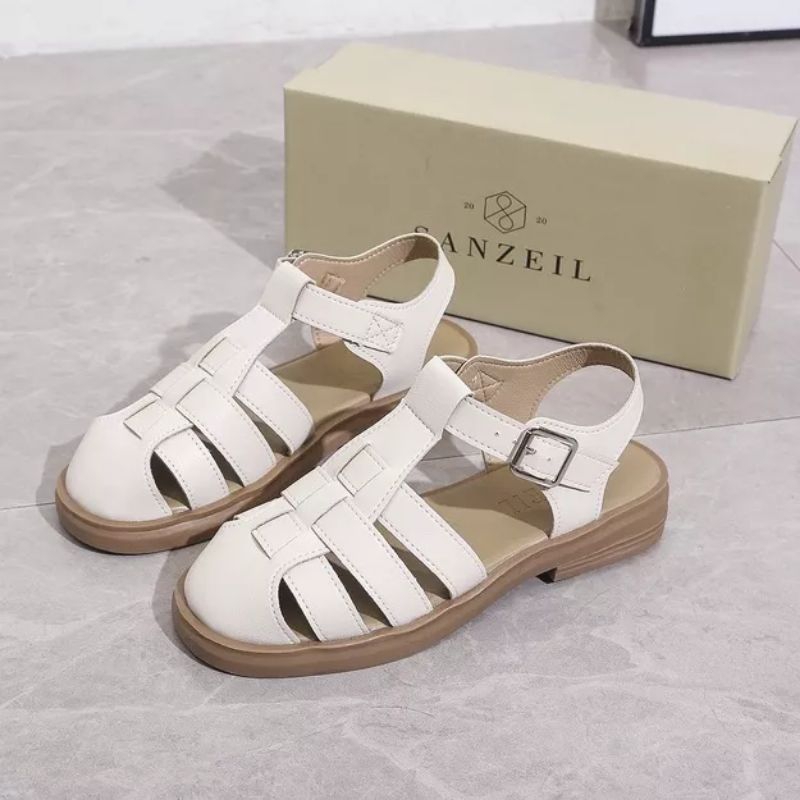 [COD] SENZEIL SANDAL WANITA IMPORT TALI KEPANG PUTIH TULANG | SEPATU SENDAL PREMIUM