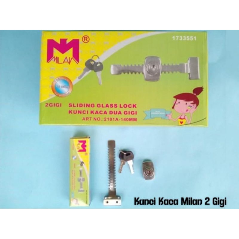 Kunci kaca 2 Gigi/Kunci etalase/Sliding glass lock MILAN