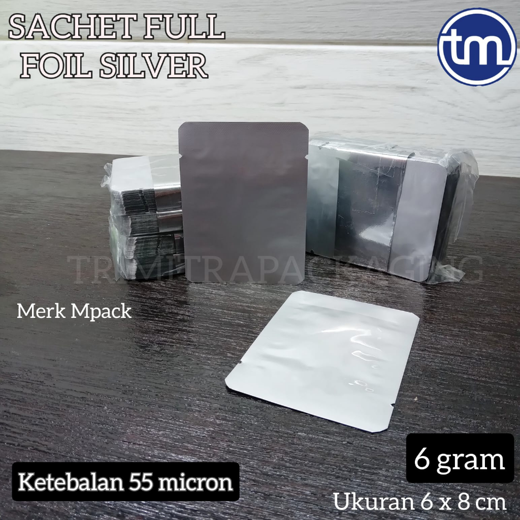 SACHET FULL ALU FOIL SILVER 6 GRAM UKURAN 6X8 CM