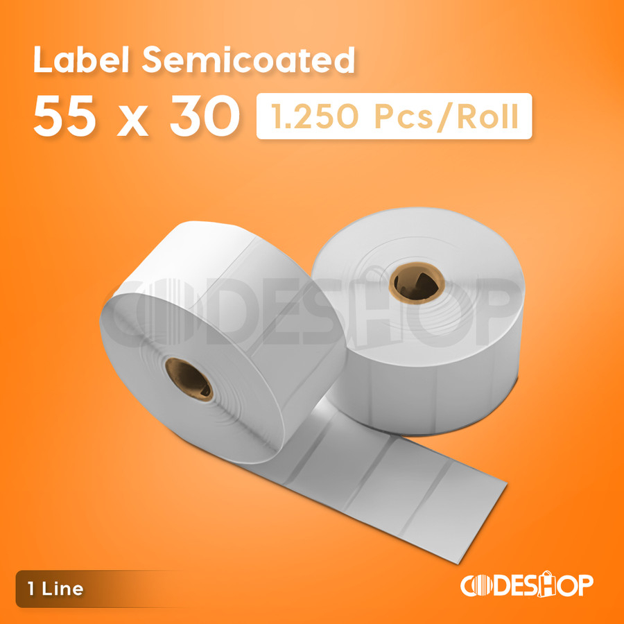 

LABEL STICKER BARCODE 55X30 MM 1 LINE SEMICOATED CORE KECIL 55 X 30
