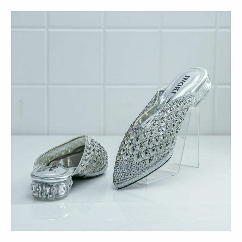 NEW SEPATU WEDDING WANITA HEELS KACA HAK 3CM