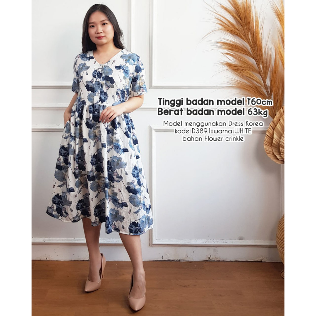 Dress midi casual busui friendly Flower crinkle 3891
