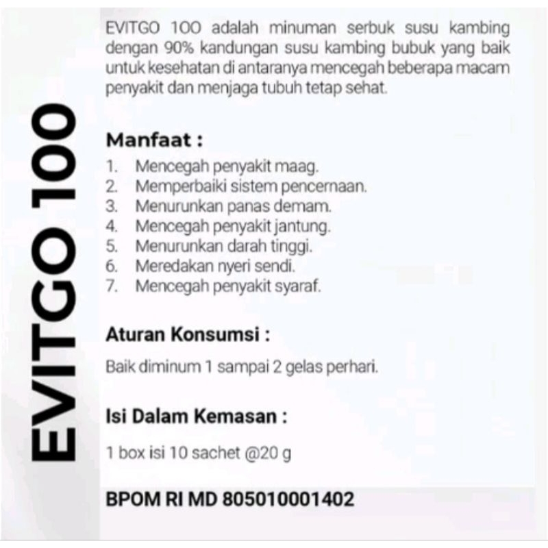 

susu kambing evitgo 1 box isi 10 sachet 100% Original