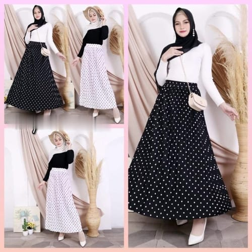 ROK POLKADOT POLKA SKIRT ROK PANJANG WANITA PINGGANG FULL KARET MODEL LONGGAR BENTUK PAYUNG JUMBO WA