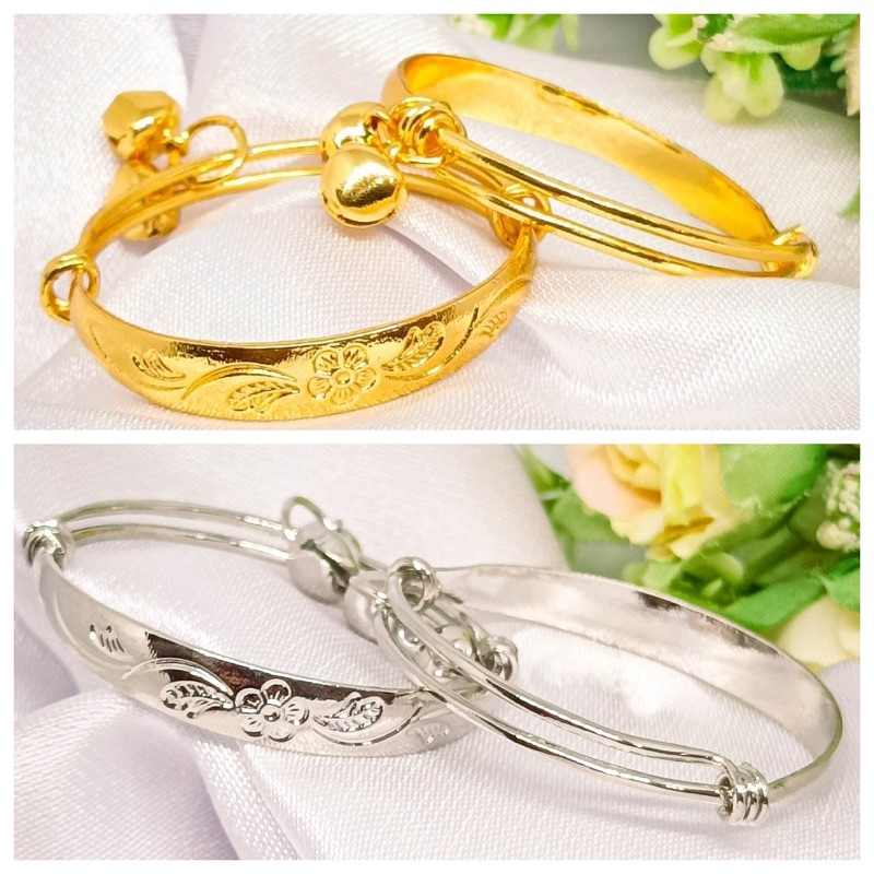 GELANG TANGAN TITANIUM KERONCONG ANAK GOLD SILVER BUNGA