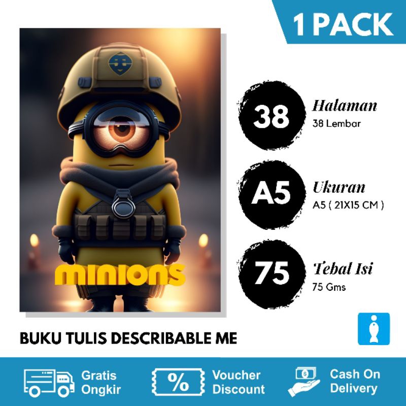 

BUKU TULIS SEKOLAH 38 LEMBAR / BUKU TULIS MINIONS DESCRIBABLE ME ISI 5 BUKU TULIS